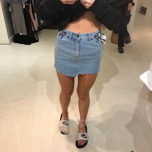 Jean shirt with embroidery and butterfly patches